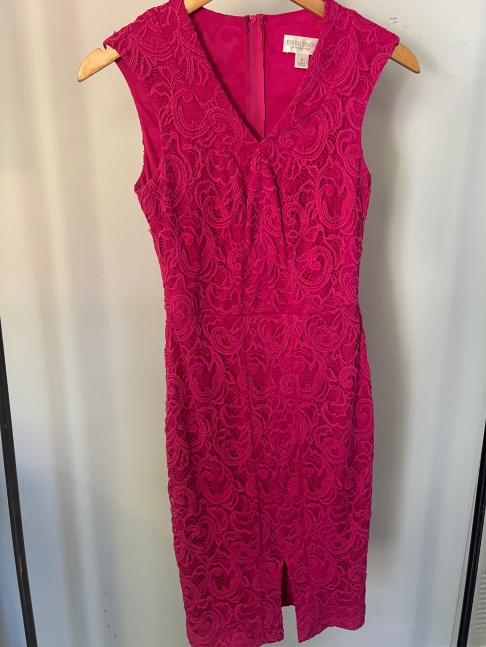 Bisou Bisou Fuchsia Lace Midi Sheath Dress